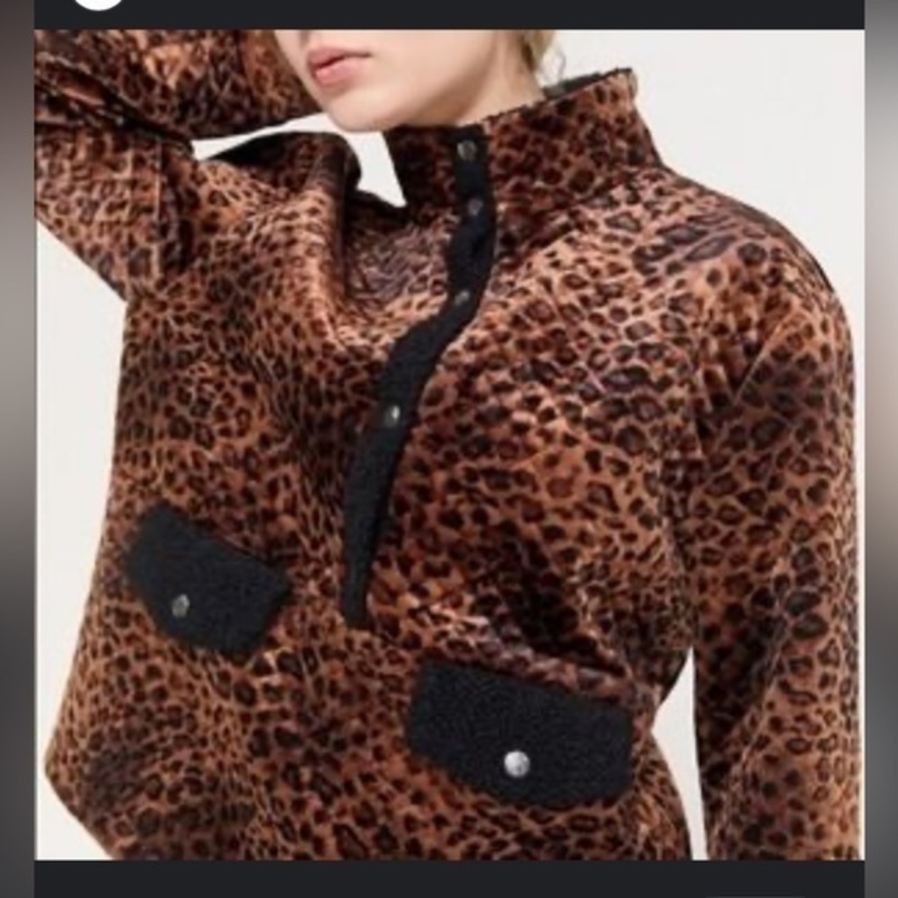 Urban Outfitters 3/4 Button Up Leopard Print Pullover Sweater XS Brown/Black